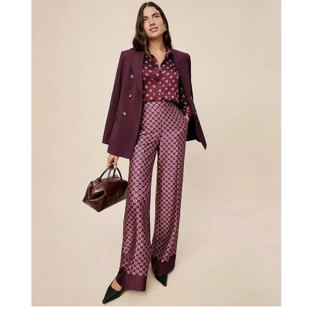 Ann Taylor The Easy Wide Leg Pant in Satin Pink Burgundy 0 NWT - Picture 8 of 8